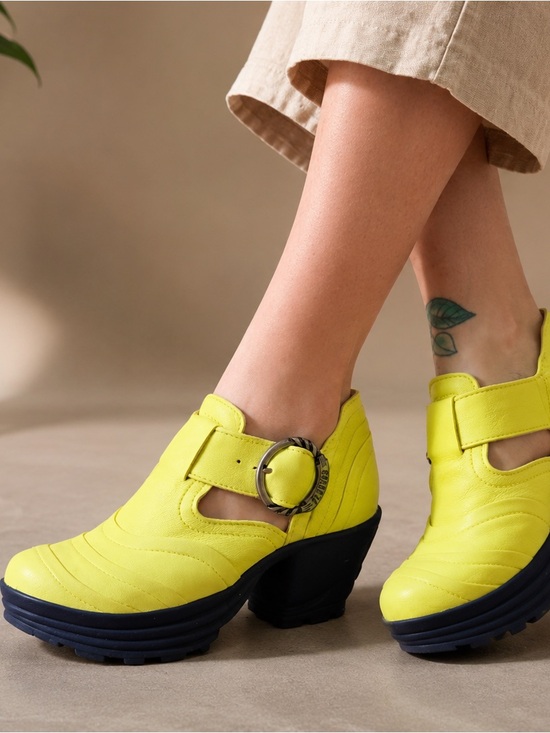 John Fluevog Shoes - JOHN FLUEVOG Neon Yellow Leather Platform Heels